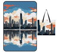 LYHVSFJW Chicago Skyline - Tappetino da picnic convertibile con cerniera, extra large, impermeabile e isolante, con design a borsa, pieghevole, per campeggio, spiaggia, parco, 150 x 100 cm