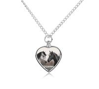 LYHVSFJW Collana con urna a forma di cavallo bianco e nero per ceneri a forma di cuore, collana per cremazione di cani e gatti, ciondolo per animali domestici