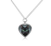 LYHVSFJW Collana con urna a forma di gatto nero con occhi verdi per ceneri a forma di cuore, collana per cremazione di cani e gatti, ciondolo per animali domestici