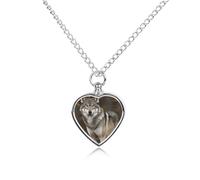 LYHVSFJW Collana con urna a forma di lupo selvatico grigio per ceneri cuore collana per cremazione cani gatti ciondolo urna per animali domestici cremazione gioielli medaglione gioielli ricordo