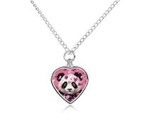 LYHVSFJW Collana con urna in cotone a forma di panda rosa per ceneri a forma di cuore, collana per cremazione di cani e gatti, ciondolo per animali domestici