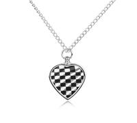 LYHVSFJW Collana con urna per ceneri a scacchi bianca e nera, collana per ceneri con cuore per cremazione cani gatti ciondolo urna per animali domestici cremazione gioielli medaglione gioielli ricordo