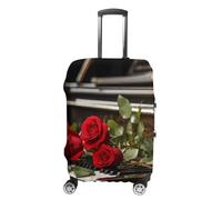 LYHVSFJW Copertura elastica per bagagli, con rosa rossa su pianoforte, lavabile, resistente, con aperture con cerniera, adatta per bagagli da 48-81 cm (), bianco, S, Fiori e Animali