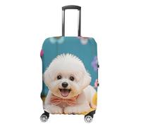 LYHVSFJW Copertura elastica per bagagli, motivo: cane Bichon Frise, lavabile, resistente, con aperture con cerniera, adatta per bagagli da 48-81 cm, bianco, L, Fiori e Animali