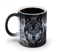 LYHVSFJW Grande lupo nero con occhi rossi, novità tazze da caffè in ceramica tazza da caffè cambiando calore tazze di vetro novità tazza da tè personalizzato 325 ml sublimazione tazze per bevande