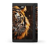 LYHVSFJW Portafoglio pieghevole a tre pieghe con fiori colorati e farfalle, con 8 scomparti per carte, tasca sottile con cerniera per monete, diviso, per uomini e donne, Tigre feroce, Taglia unica