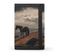 LYHVSFJW Portafoglio Trifold a forma di rosso con 8 scomparti per carte, tasca sottile con cerniera per monete, diviso, per uomini e donne, Cavallo al pascolo sulla montagna, Taglia unica, Moderno