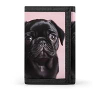 LYHVSFJW Portafoglio Trifold da basket con 8 scomparti per schede, tasca sottile per monete con cerniera, diviso, per uomini e donne, Simpatico carlino nero., Taglia unica, Moderno