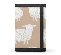 LYHVSFJW Portafoglio triplo pieghevole pesca chiaro e marrone con 8 scomparti per schede, tasca per monete sottile con cerniera, portafoglio diviso per uomini e donne, Pecora stile scarabocchio