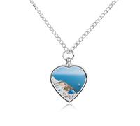 LYHVSFJW Santorini Collana con urna a forma di cuore per ceneri dell'isola greca con vista sul mare, ciondolo per ceneri, ciondolo commemorativo per cuccioli e animali domestici
