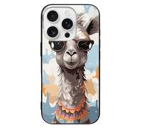 LYHVSFJW Simpatica giraffa con occhiali da sole colorati Custodia per telefono divertente compatibile per iPhone 16/Pro Cover protettiva antiurto sottile in vetro nero