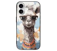 LYHVSFJW Simpatica giraffa con occhiali da sole colorati Custodia per telefono divertente compatibile per iPhone 16/Pro Cover protettiva antiurto sottile in vetro nero