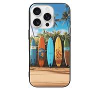 LYHVSFJW Surf's Up Custodia per telefono con tavola da surf compatibile per iPhone 16/Pro, custodia protettiva antiurto sottile in vetro nero