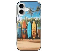 LYHVSFJW Surf's Up Custodia per telefono con tavola da surf compatibile per iPhone 16/Pro, custodia protettiva antiurto sottile in vetro nero