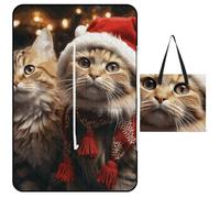 LYHVSFJW Tappetino da picnic trasformabile con gatto natalizio con cerniera, extra large, impermeabile e isolante, con design a borsa, pieghevole, per campeggio, spiaggia, parco, 150 x 100 cm