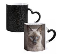 LYHVSFJW Tazza da caffè - Bella tazza da caffè in ceramica con gatto siamese che cambia il calore, tazza da tè personalizzata, 325 ml, tazza a sublimazione per bevande calde e fredde, casa, ufficio