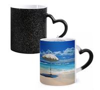 LYHVSFJW Tazza da caffè con ombrello sulla spiaggia, tazza da caffè in ceramica che cambia il calore, tazza da tè personalizzata, 325 ml, tazza a sublimazione per bevande calde e fredde, casa, ufficio