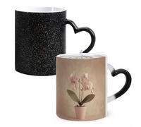 LYHVSFJW Tazza da caffè con orchidee in barattolo, tazza da caffè in ceramica che cambia il calore, tazza da tè personalizzata, 325 ml, tazza a sublimazione per bevande calde e fredde, casa, ufficio