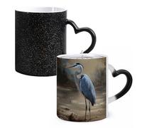 LYHVSFJW Tazza da caffè in ceramica a forma di airone, che cambia il calore, tazza da tè personalizzata, 325 ml, sublimazione, per bevande calde e fredde, casa, ufficio, feste