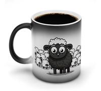 LYHVSFJW Tazza da caffè in ceramica a forma di pecora bianca e nera, in stile cartone animato, tazza da caffè che cambia calore, tazza da tè personalizzata, 325 ml, tazze a sublimazione per bevande