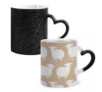LYHVSFJW Tazza da caffè in ceramica a forma di pecora, in stile scarabocchio, che cambia il calore, tazza da tè personalizzata, 325 ml, sublimazione, per bevande calde e fredde, casa, ufficio, feste