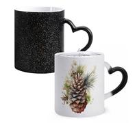 LYHVSFJW Tazza da caffè in ceramica a forma di pigna ad acquerello, che cambia il calore, tazza da tè personalizzata, 325 ml, sublimazione, per bevande calde e fredde, casa, ufficio, feste