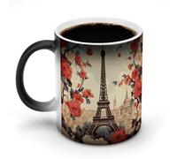LYHVSFJW Tazza da caffè in ceramica a tema Parigi, vintage, motivo floreale, cambia calore, tazza da tè personalizzata, 325 ml, tazze a sublimazione per bevande calde e fredde, casa, ufficio, feste