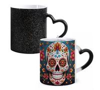 LYHVSFJW Tazza da caffè in ceramica colorata con teschio di zucchero, cambia calore, tazza da tè personalizzata, tazza da tè a sublimazione da 325 ml, per bevande calde e fredde, casa, ufficio, feste