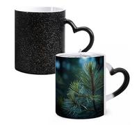 LYHVSFJW Tazza da caffè in ceramica con aghi verdi di pino che cambia il calore, tazza da tè personalizzata, 325 ml, tazza a sublimazione per bevande calde e fredde, casa, ufficio, feste