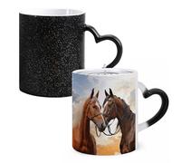 LYHVSFJW Tazza da caffè in ceramica con coppia di cavalli, che cambia il calore, tazza da tè personalizzata, 325 ml, sublimazione, per bevande calde e fredde, casa, ufficio, feste