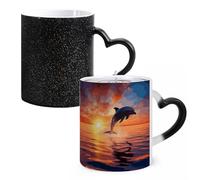 LYHVSFJW Tazza da caffè in ceramica con delfino al tramonto, che cambia il calore, tazza da tè personalizzata, 325 ml, tazza a sublimazione per bevande calde e fredde, casa, ufficio, feste