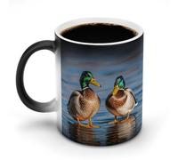 LYHVSFJW Tazza da caffè in ceramica con due anatre reali tazze da caffè in vetro che cambia il calore, tazza da tè personalizzata, 325 ml, tazze a sublimazione per bevande calde e fredde, casa
