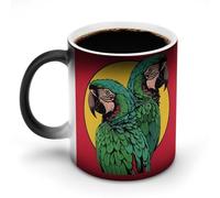 LYHVSFJW Tazza da caffè in ceramica con due pappagalli rossi, tazza da caffè in vetro che cambia calore, tazza da tè personalizzata, 325 ml, tazze a sublimazione per bevande calde e fredde, casa