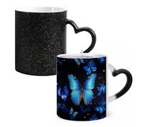 LYHVSFJW Tazza da caffè in ceramica con farfalla blu, cambia calore, tazza da tè personalizzata, 325 ml, sublimazione, per bevande calde e fredde, casa, ufficio, feste