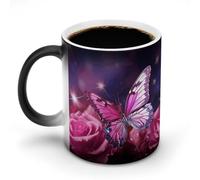LYHVSFJW Tazza da caffè in ceramica con farfalla rosa, tazza da caffè che cambia il calore, tazza da tè personalizzata, tazza da tè a sublimazione da 325 ml, per bevande calde e fredde, casa, ufficio