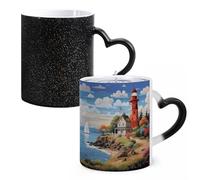LYHVSFJW Tazza da caffè in ceramica con faro costiero che cambia il calore, tazza da tè personalizzata, 325 ml, tazza a sublimazione per bevande calde e fredde, casa, ufficio, feste