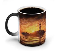 LYHVSFJW Tazza da caffè in ceramica con faro di mare al tramonto, tazza da caffè in vetro che cambia calore, tazza da tè personalizzata, 325 ml, tazze a sublimazione per bevande calde e fredde, casa