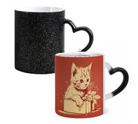LYHVSFJW Tazza da caffè in ceramica con gatto sdraiato sulla scatola, tazza da caffè che cambia il calore, tazza da tè personalizzata, 325 ml, tazza a sublimazione per bevande calde e fredde, casa