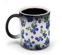 LYHVSFJW Tazza da caffè in ceramica con mirtilli con foglie, tazza da caffè in vetro che cambia calore, tazza da tè personalizzata, 325 ml, tazze a sublimazione per bevande calde e fredde, casa