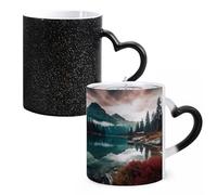 LYHVSFJW Tazza da caffè in ceramica con motivo lago scenico che cambia il calore, tazza da tè personalizzata, 325 ml, sublimazione, per bevande calde e fredde, casa, ufficio, feste