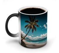LYHVSFJW Tazza da caffè in ceramica con palma Hawaii Beach, tazza da caffè in vetro che cambia calore, tazza da tè personalizzata, 325 ml, tazze a sublimazione per bevande calde e fredde, casa