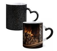LYHVSFJW Tazza da caffè in ceramica con scritta "Wood on Fireplace", tazza da caffè in vetro che cambia calore, tazza da tè personalizzata, 325 ml, sublimazione, per bevande calde e fredde, casa
