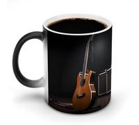 LYHVSFJW Tazza da caffè in ceramica con strumento musicale a forma di chitarra, tazza da caffè che cambia calore, tazza da tè personalizzata, 325 ml, tazze a sublimazione per bevande calde e fredde