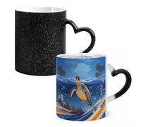LYHVSFJW Tazza da caffè in ceramica con tartaruga sulla spiaggia, tazza da caffè che cambia il calore, tazza da tè personalizzata, 325 ml, tazza a sublimazione per bevande calde e fredde, casa