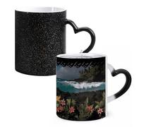 LYHVSFJW Tazza da caffè in ceramica nera con immagini hawaiane, tazza da caffè che cambia il calore, tazza da tè personalizzata, 325 ml, tazza a sublimazione per bevande calde e fredde, casa, ufficio