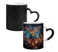 LYHVSFJW Tazza da caffè - Tazza da caffè in ceramica colorata con sfondo a farfalla, tazza da caffè in vetro che cambia calore, tazza da tè personalizzata, tazza da tè a sublimazione per bevande calde