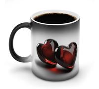 LYHVSFJW Tazza da caffè trasparente con due cuori, in ceramica, cambia calore, tazza da tè personalizzata, per bevande calde e fredde, casa, ufficio, feste