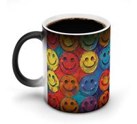 LYHVSFJW Tazze da caffè colorate con faccina sorridente in ceramica tazza da caffè in vetro che cambia calore, tazza da tè personalizzata, tazze a sublimazione da 325 ml, per bevande calde e fredde