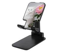 LYHVSFJW White Cat and Peonies_ Supporto pieghevole per telefono cellulare, regolabile, per scrivania, portatile, con base antiscivolo, adatto a tutti gli smartphone