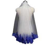 LYHYDMA Velo Sposa Velo Da Sposa Bianco Avorio In Pizzo Blu Con Paillettes Corto Lucido A Uno Strato Pettine(75cm)